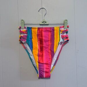 Xhilaration Bright Striped Strappy High Waist Bikini Bottoms Size Medium NWT!